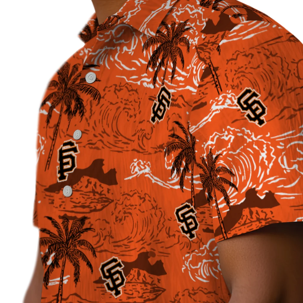San Francisco Giants Hawaiian Shirt - Wave Palm san francisco giants wave palm orange hawaiian shirts trendy