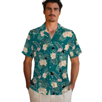 san jose sharks flamingo palms teal hawaiian shirts fashion forward