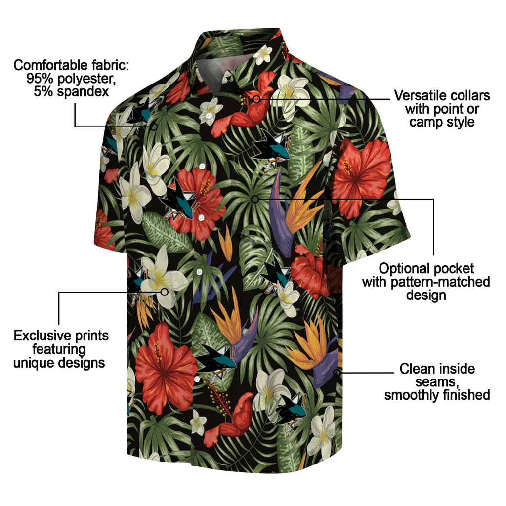 San Jose Sharks Hawaiian Shirt - Hawaii Floral Hibiscus san jose sharks hibiscus bird hawaiian shirts new arrival