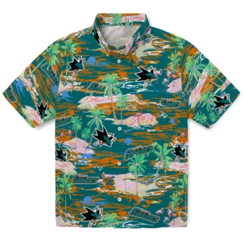 san jose sharks flamingo retreat teal hawaiian shirts best selling