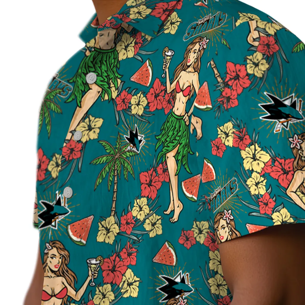 San Jose Sharks Hawaiian Shirt - Hawaiian Girls Design san jose sharks hawaiian girls design teal hawaiian shirts trendy