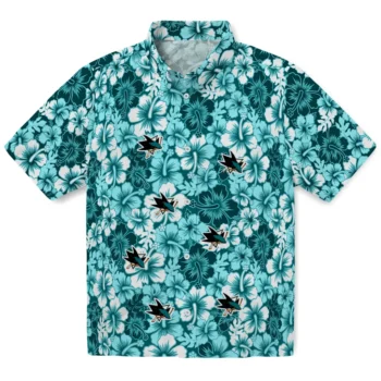 san jose sharks hibiscus blooms teal hawaiian shirts best selling