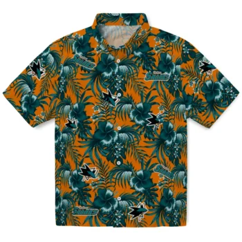 san jose sharks hibiscus exotic teal hawaiian shirts best selling
