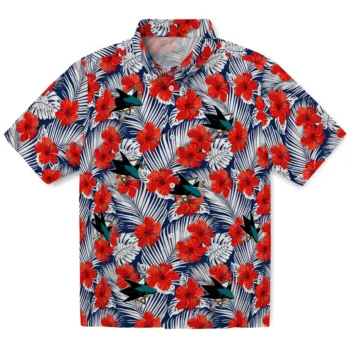 san jose sharks hibiscus fiesta red royal blue hawaiian shirts best selling