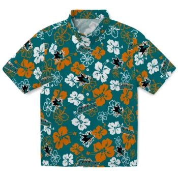 san jose sharks hibiscus bloom teal hawaiian shirts best selling