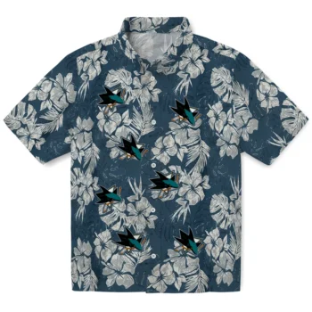 san jose sharks hibiscus flowers navy blue hawaiian shirts best selling
