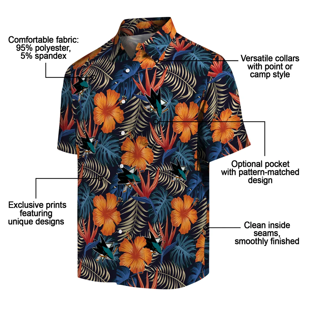 San Jose Sharks Hawaiian Shirt - Hibiscus Foliage san jose sharks hibiscus foliage hawaiian shirts new arrival