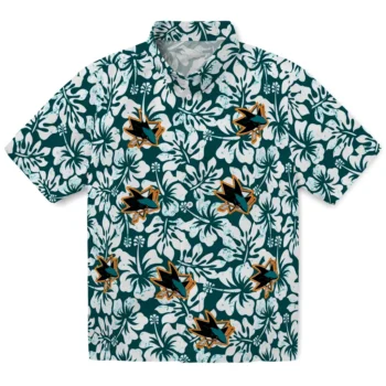 san jose sharks hibiscus motif teal white hawaiian shirts best selling
