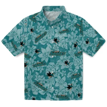 san jose sharks hibiscus oasis teal hawaiian shirts best selling