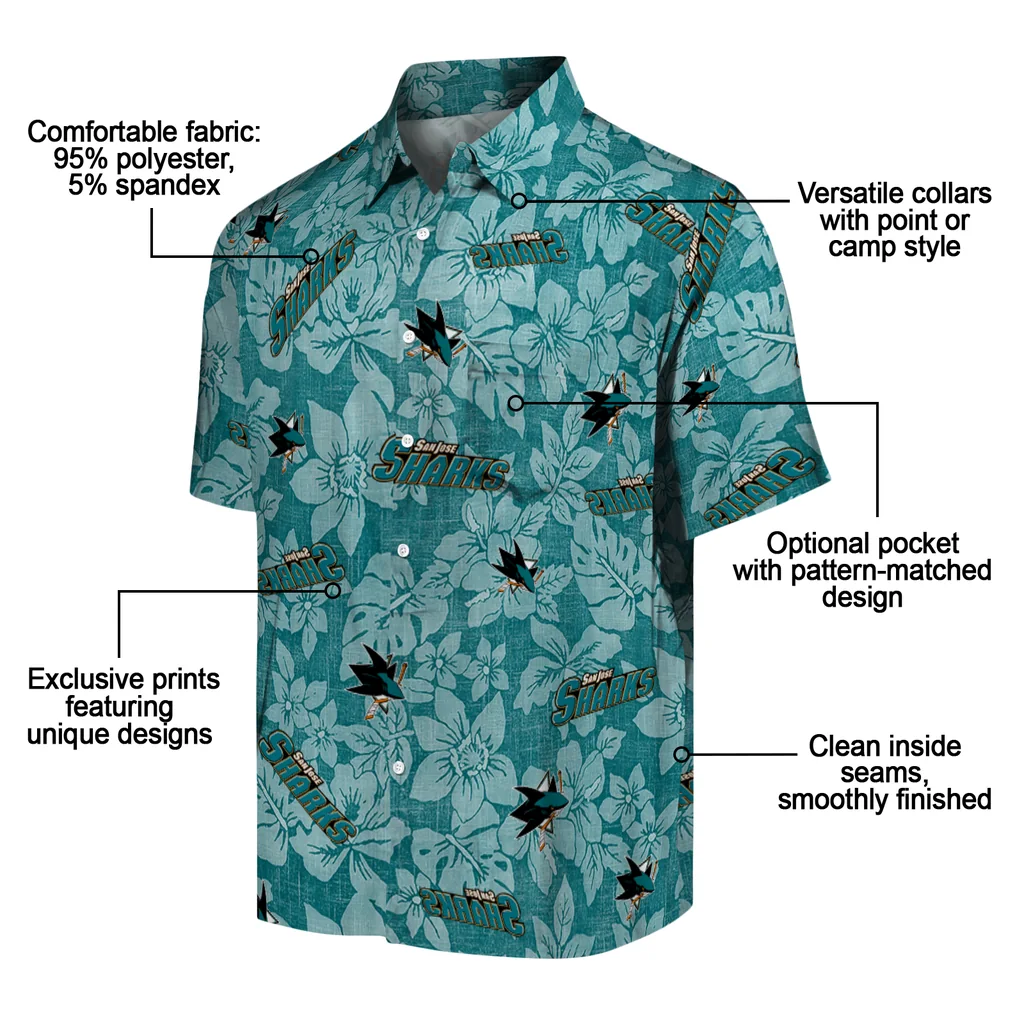 San Jose Sharks Hawaiian Shirt - Hibiscus Oasis san jose sharks hibiscus oasis teal hawaiian shirts new arrival