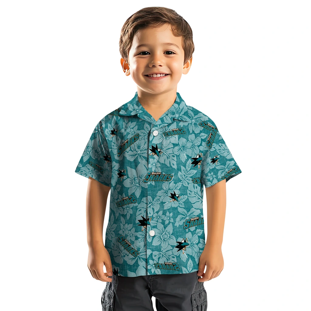 San Jose Sharks Hawaiian Shirt - Hibiscus Oasis san jose sharks hibiscus oasis teal hawaiian shirts top rated