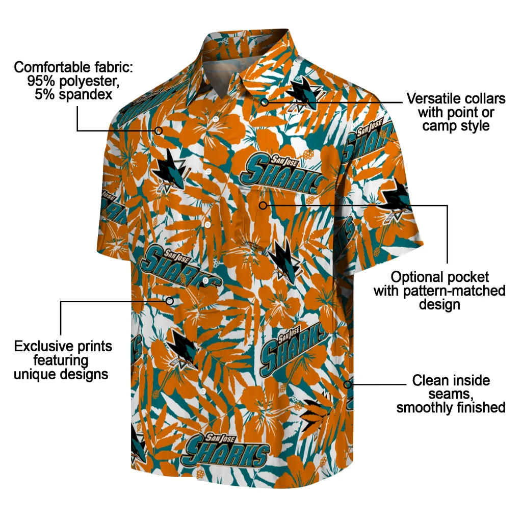 San Jose Sharks Hawaiian Shirt - Hibiscus Overlay san jose sharks hibiscus overlay hawaiian shirts new arrival