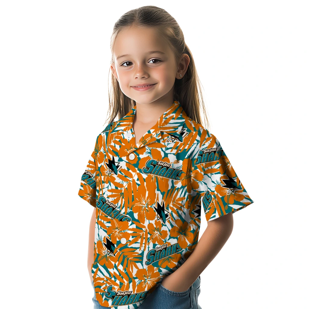 San Jose Sharks Hawaiian Shirt - Hibiscus Overlay san jose sharks hibiscus overlay hawaiian shirts premium grade
