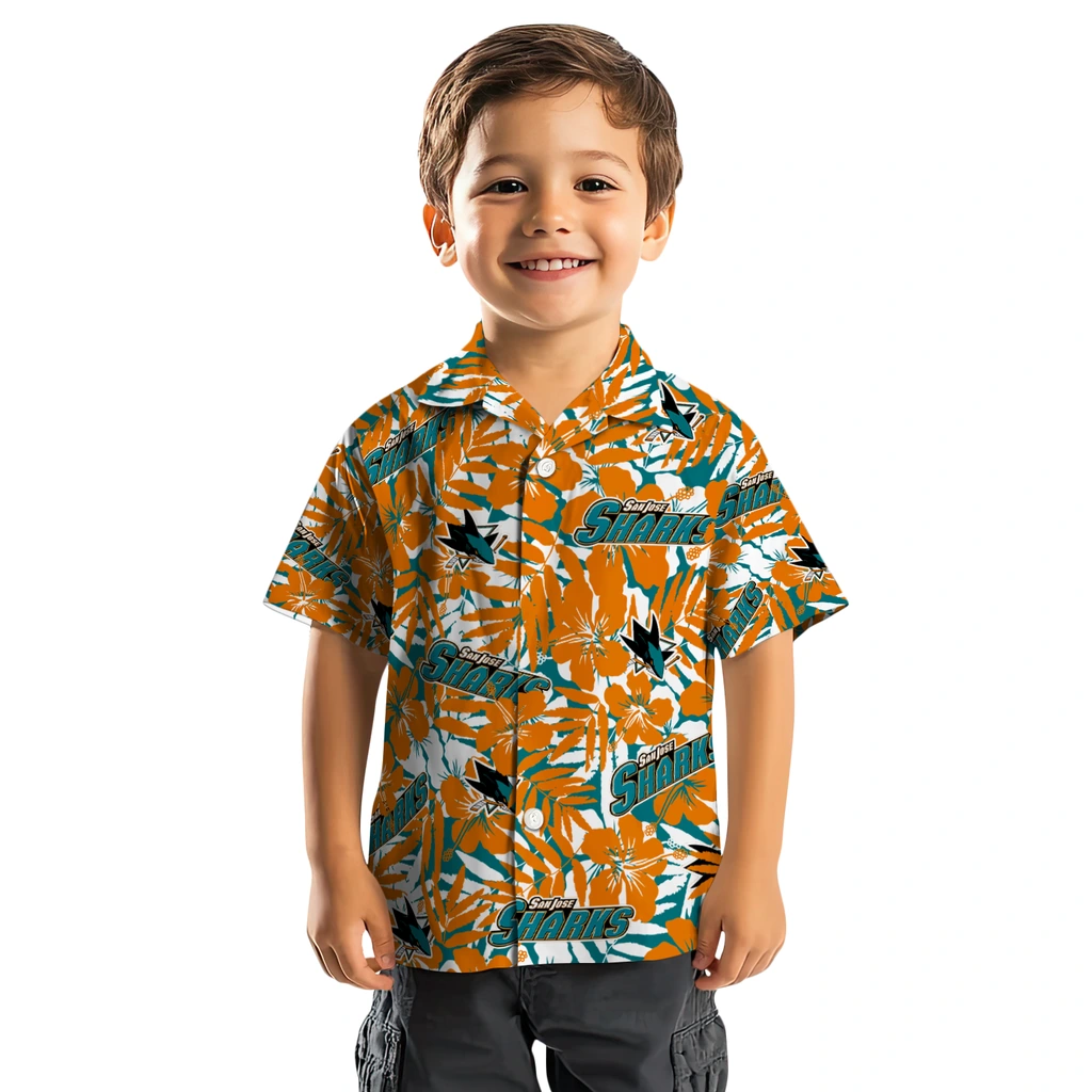 San Jose Sharks Hawaiian Shirt - Hibiscus Overlay san jose sharks hibiscus overlay hawaiian shirts top rated