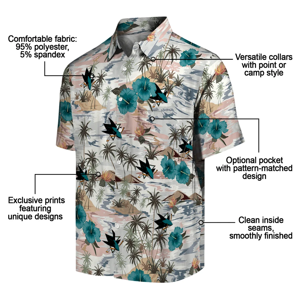 San Jose Sharks Hawaiian Shirt - Hibiscus Seaside san jose sharks hibiscus seaside white hawaiian shirts new arrival