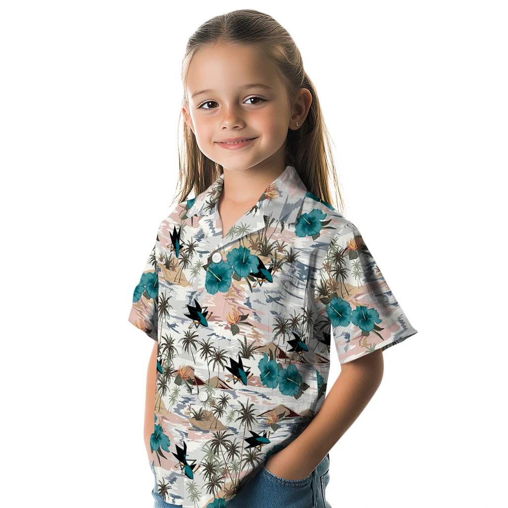 San Jose Sharks Hawaiian Shirt - Hibiscus Seaside san jose sharks hibiscus seaside white hawaiian shirts premium grade