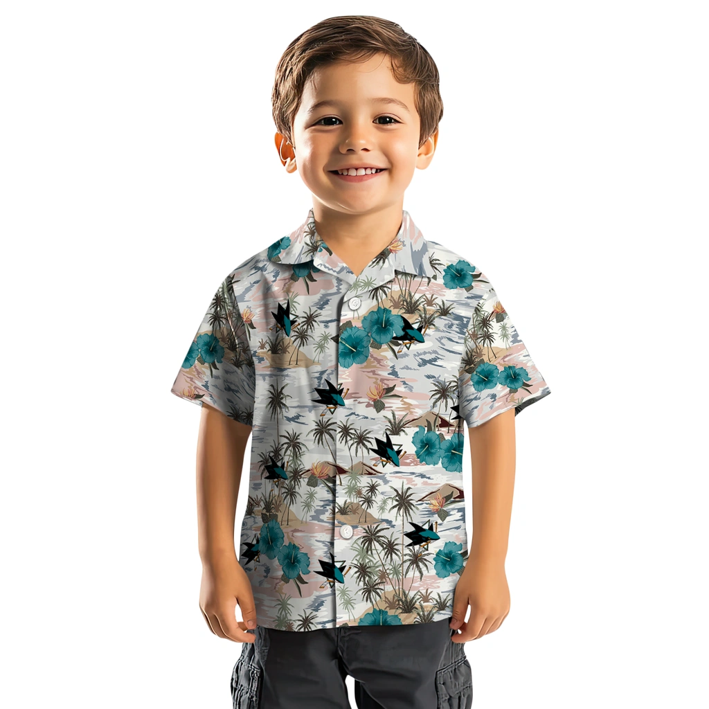 San Jose Sharks Hawaiian Shirt - Hibiscus Seaside san jose sharks hibiscus seaside white hawaiian shirts top rated