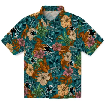 san jose sharks tiki jungle teal hawaiian shirts best selling