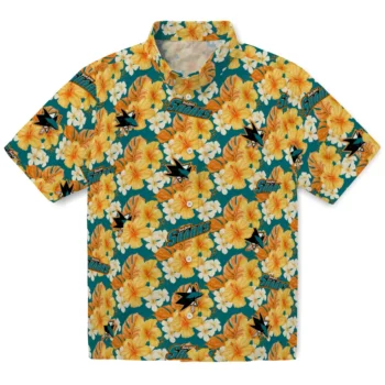 san jose sharks hibiscus tropics teal yellow hawaiian shirts best selling