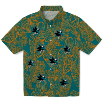 san jose sharks leaf outline teal hawaiian shirts best selling
