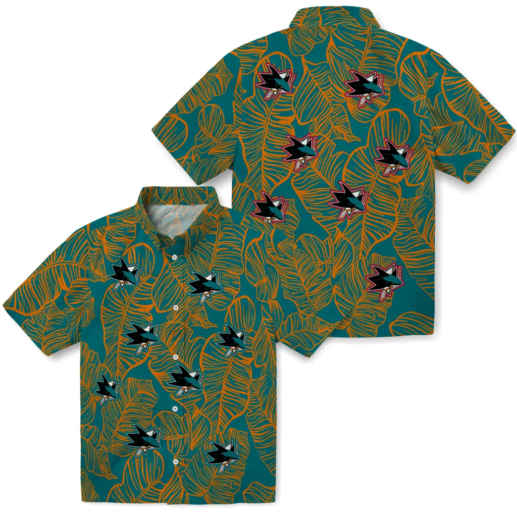 San Jose Sharks Hawaiian Shirt - Leaf Outline san jose sharks leaf outline teal hawaiian shirts high quality