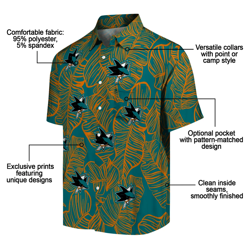 San Jose Sharks Hawaiian Shirt - Leaf Outline san jose sharks leaf outline teal hawaiian shirts new arrival