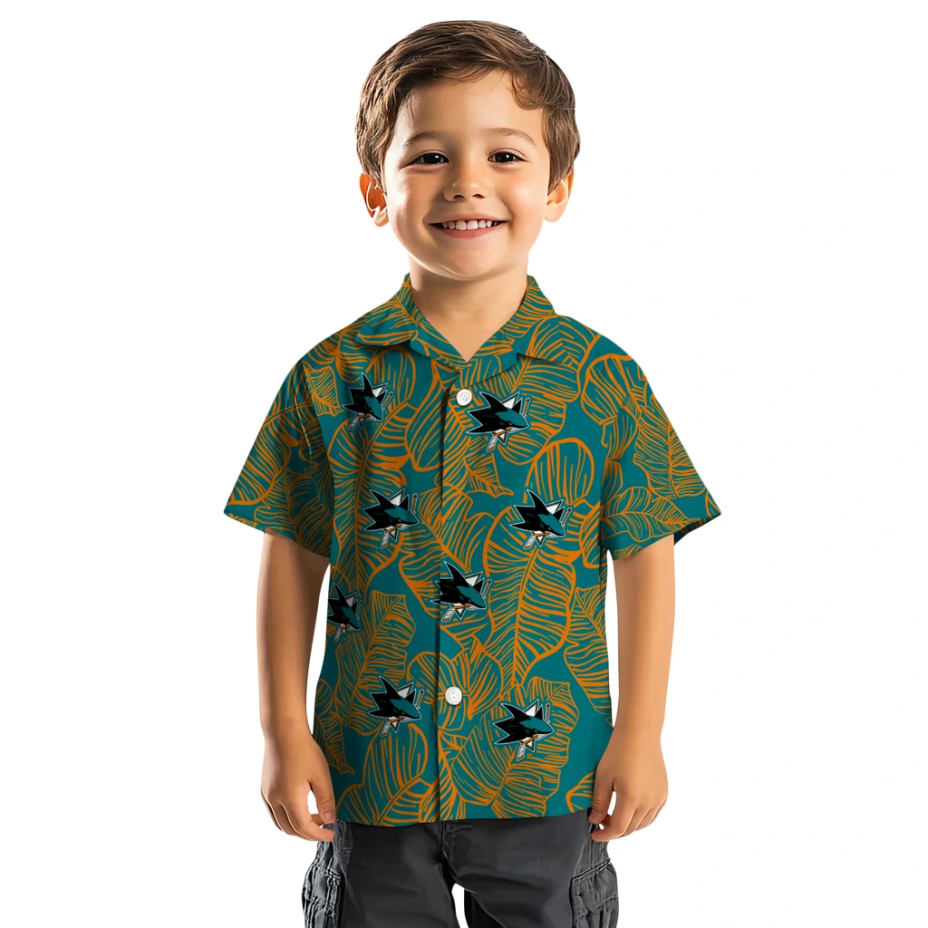 San Jose Sharks Hawaiian Shirt - Leaf Outline san jose sharks leaf outline teal hawaiian shirts top rated