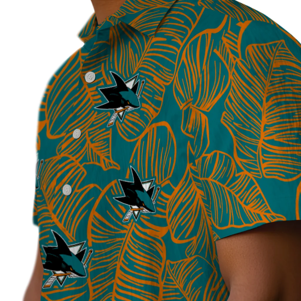 San Jose Sharks Hawaiian Shirt - Leaf Outline san jose sharks leaf outline teal hawaiian shirts trendy