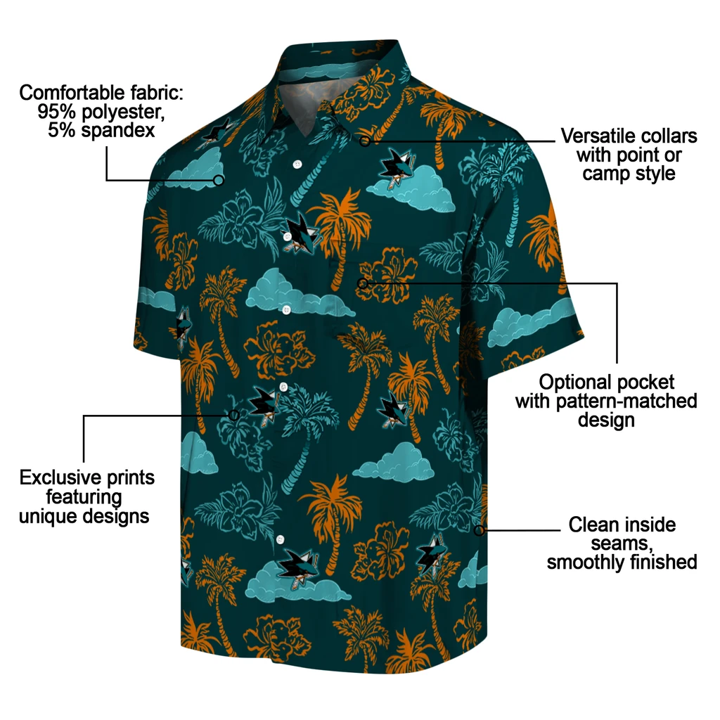 San Jose Sharks Hawaiian Shirt - Palm And Clouds san jose sharks palm and clouds teal hawaiian shirts new arrival