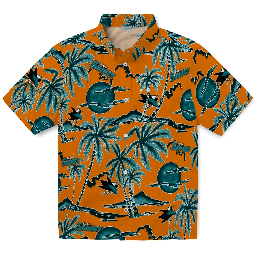 San Jose Sharks Hawaiian Shirt - Palm Sunset san jose sharks palm sunset hawaiian shirts best selling