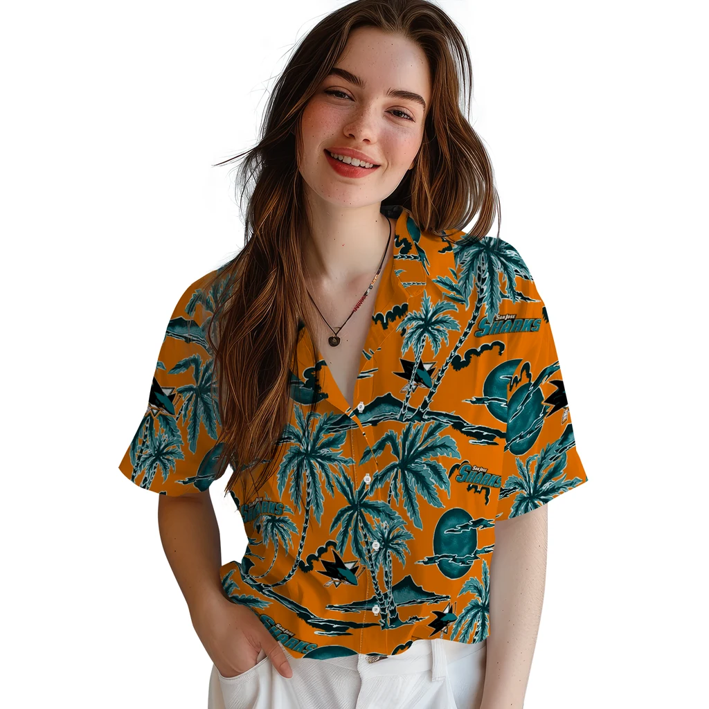 San Jose Sharks Hawaiian Shirt - Palm Sunset san jose sharks palm sunset hawaiian shirts latest model