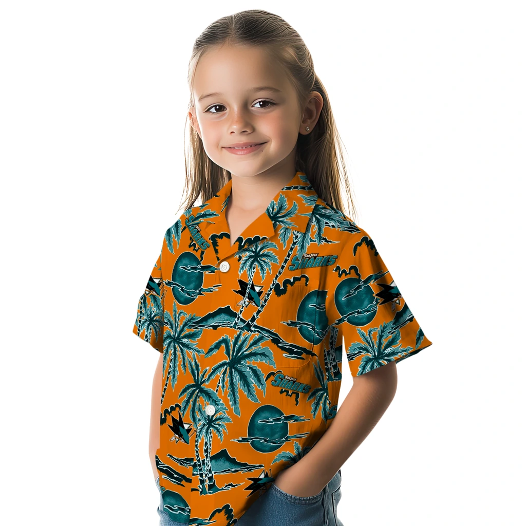 San Jose Sharks Hawaiian Shirt - Palm Sunset san jose sharks palm sunset hawaiian shirts premium grade