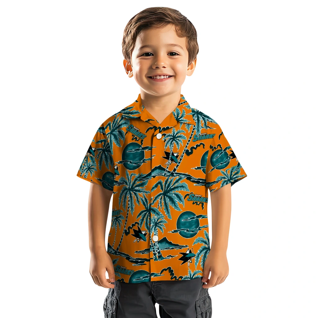 San Jose Sharks Hawaiian Shirt - Palm Sunset san jose sharks palm sunset hawaiian shirts top rated