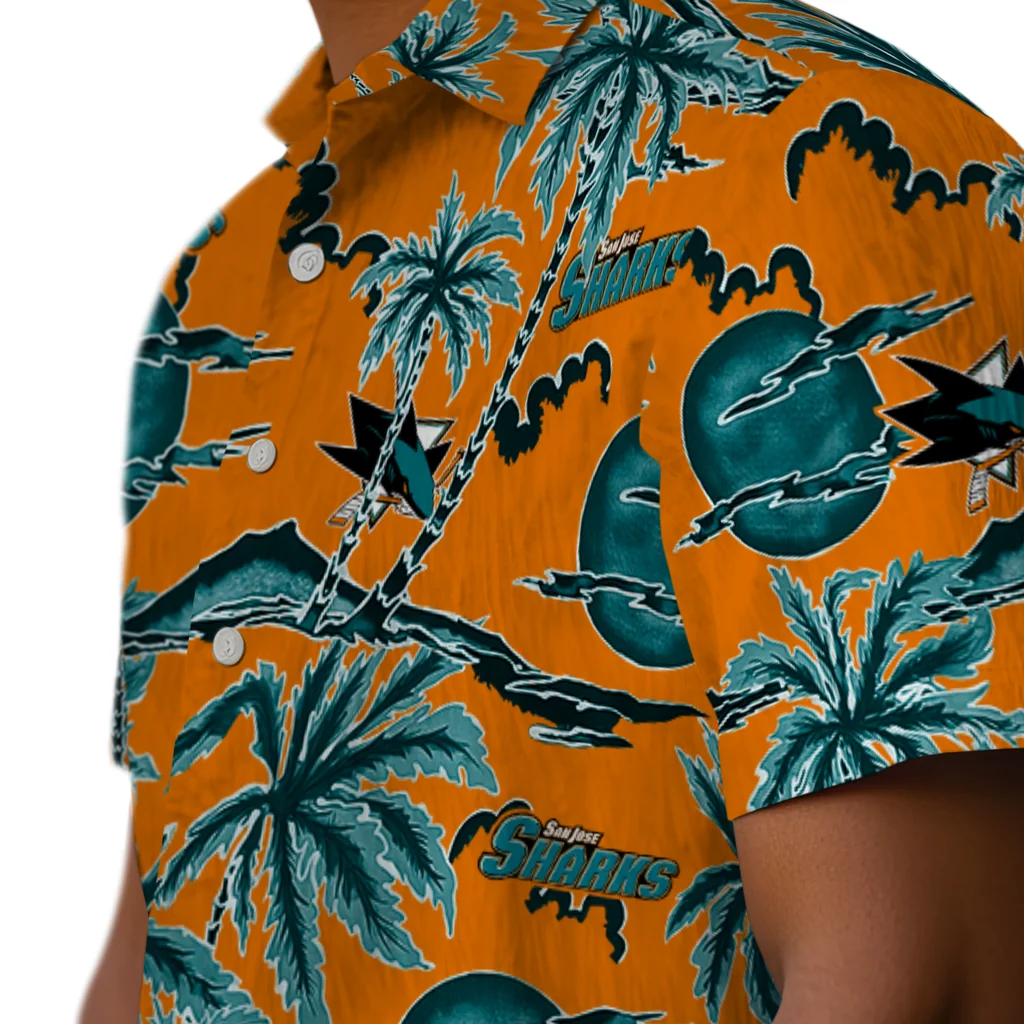 San Jose Sharks Hawaiian Shirt - Palm Sunset san jose sharks palm sunset hawaiian shirts trendy