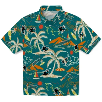 san jose sharks palm tree island teal hawaiian shirts best selling