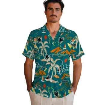 san jose sharks palm tree island teal hawaiian shirts fashion forward