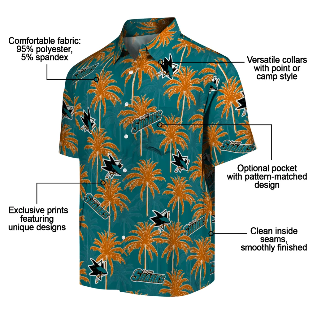 San Jose Sharks Hawaiian Shirt - Palm Tree Motif san jose sharks palm grove teal hawaiian shirts new arrival
