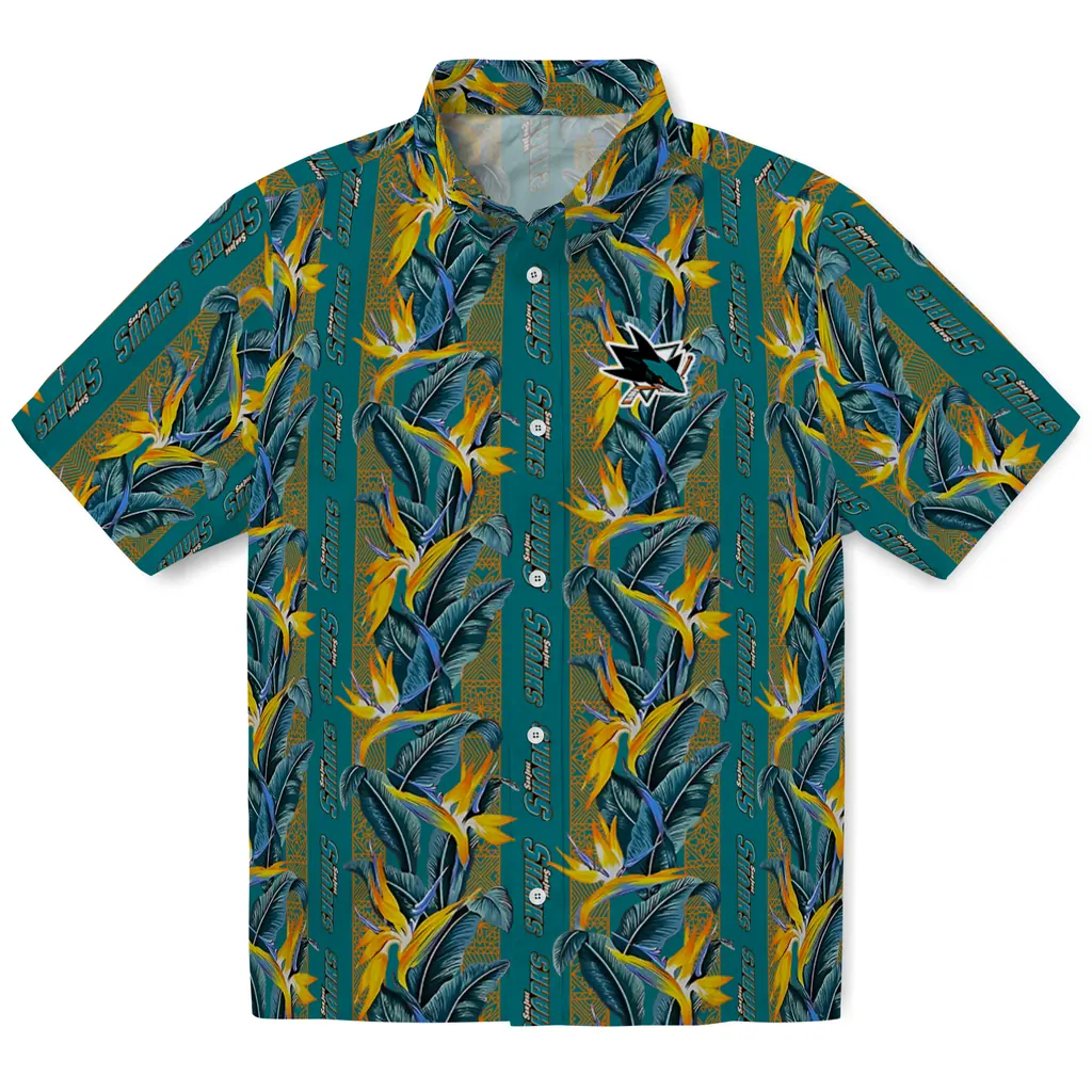 San Jose Sharks Hawaiian Shirt - Paradise Vines san jose sharks paradise vines teal hawaiian shirts best selling