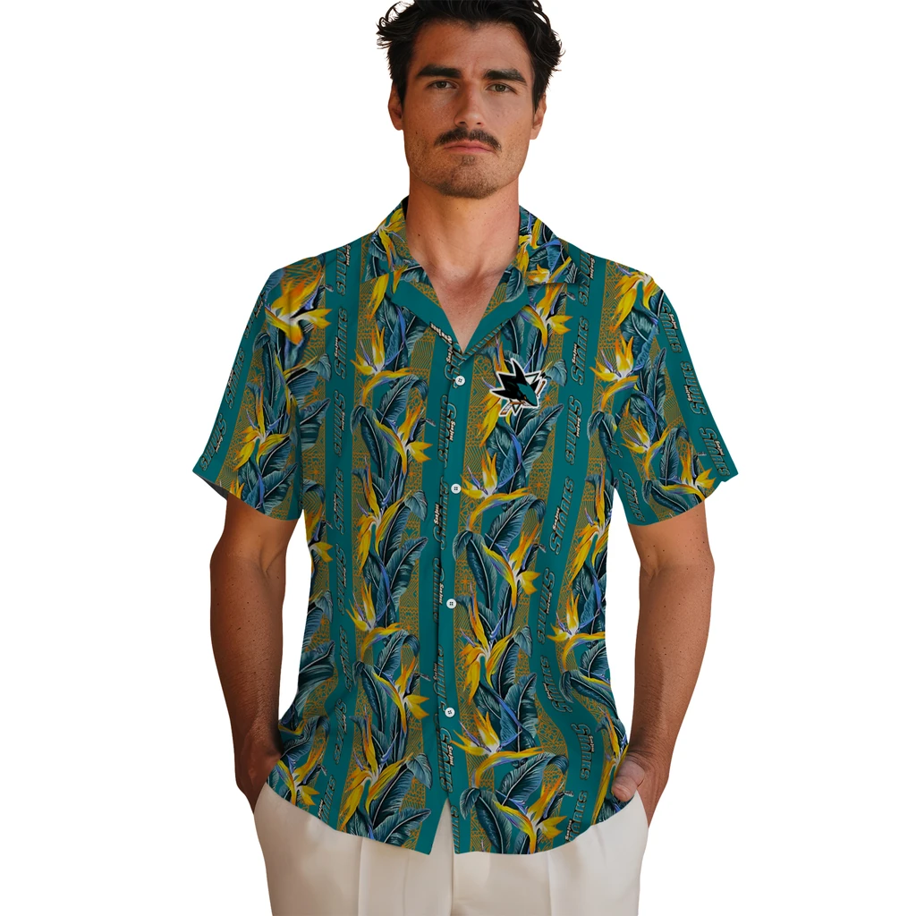 San Jose Sharks Hawaiian Shirt - Paradise Vines san jose sharks paradise vines teal hawaiian shirts fashion forward