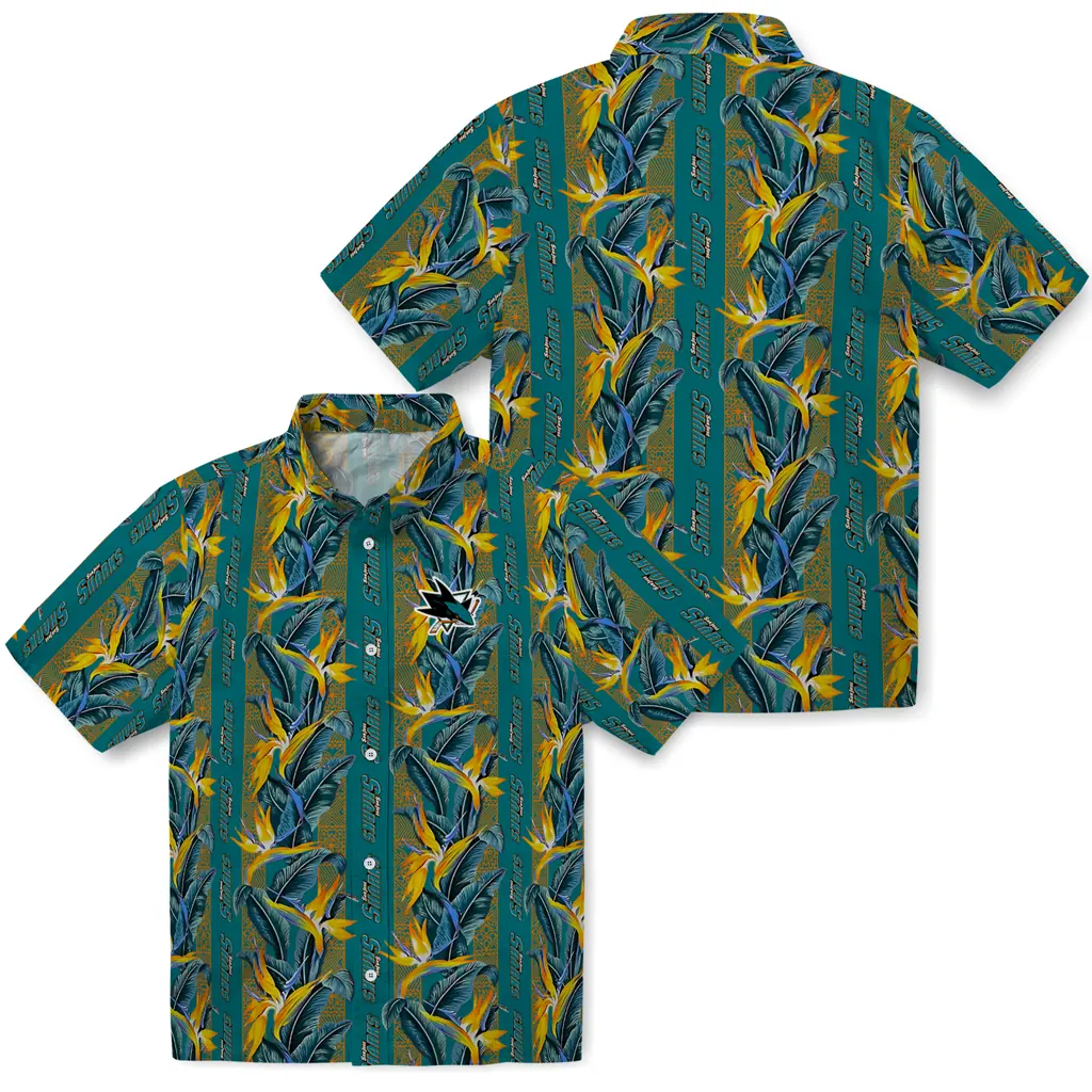 San Jose Sharks Hawaiian Shirt - Paradise Vines san jose sharks paradise vines teal hawaiian shirts high quality