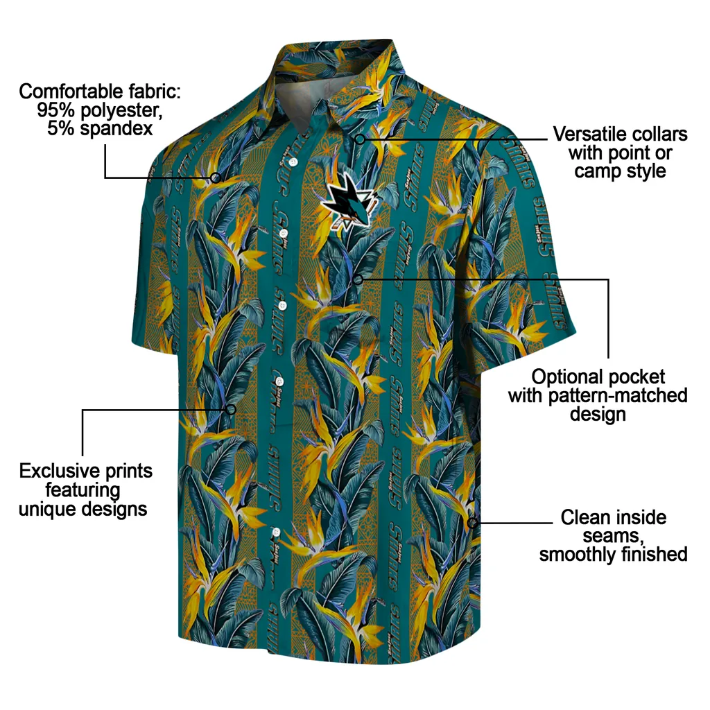 San Jose Sharks Hawaiian Shirt - Paradise Vines san jose sharks paradise vines teal hawaiian shirts new arrival