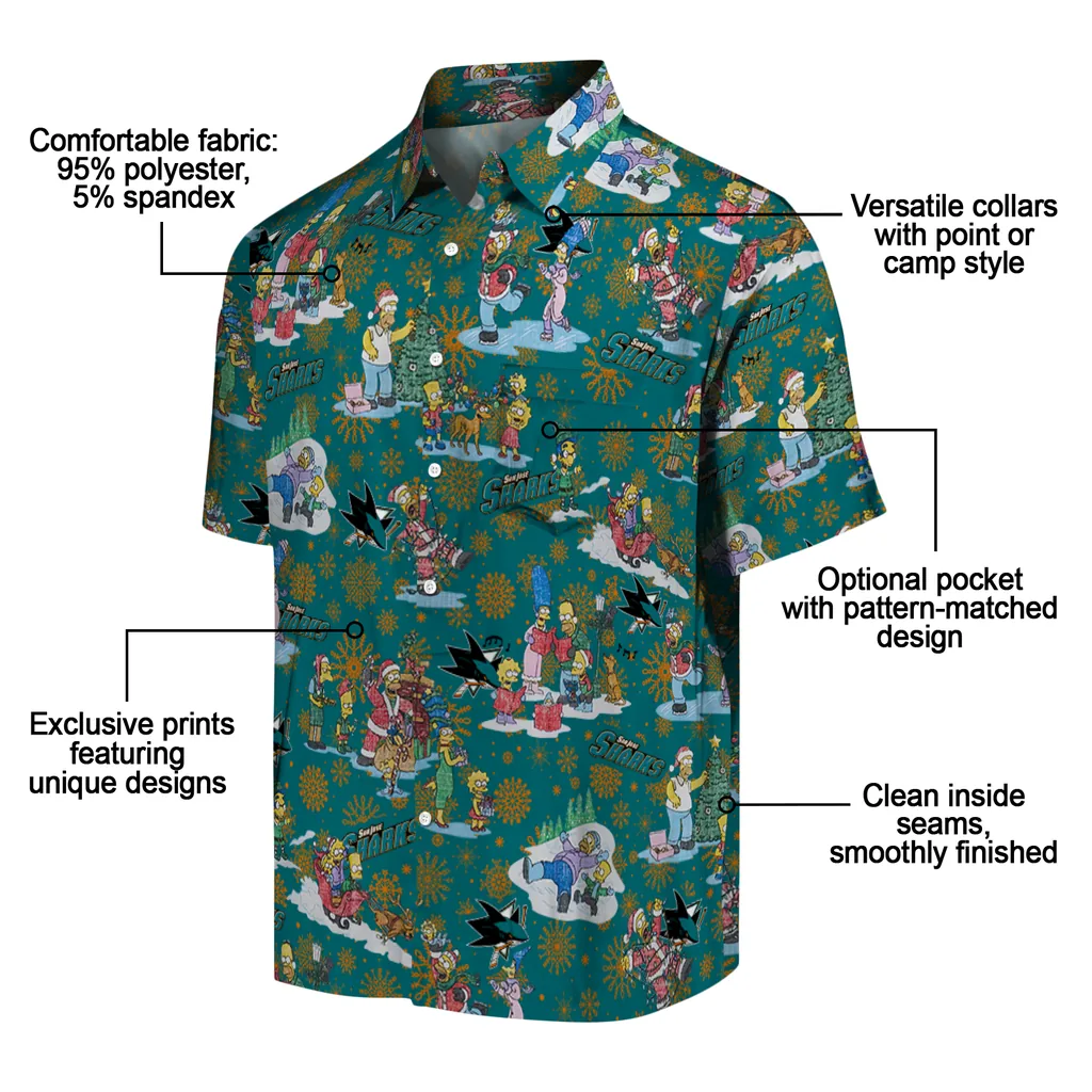 San Jose Sharks Hawaiian Shirt - Simpsons Christmas san jose sharks simpsons christmas teal hawaiian shirts new arrival