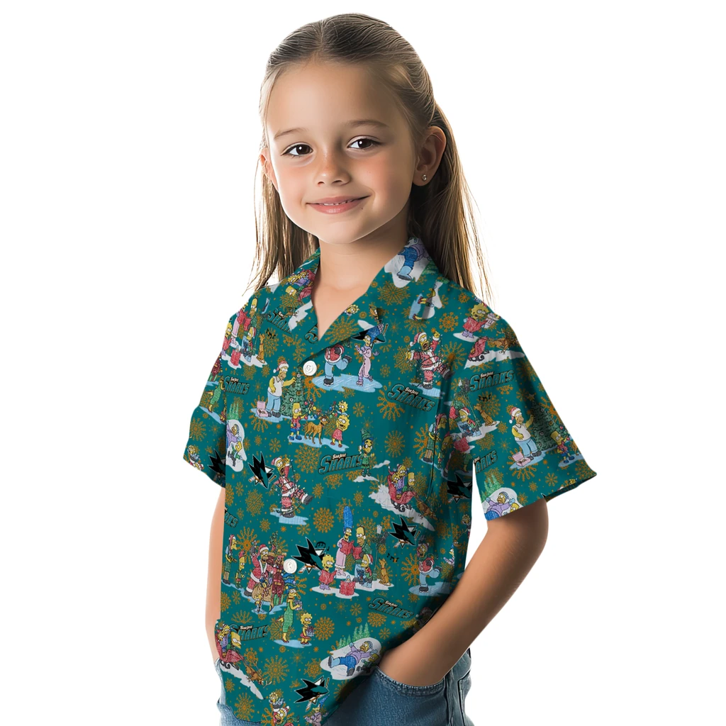 San Jose Sharks Hawaiian Shirt - Simpsons Christmas san jose sharks simpsons christmas teal hawaiian shirts premium grade
