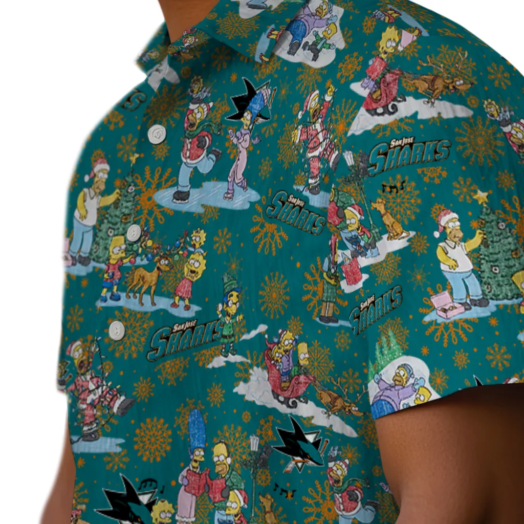 San Jose Sharks Hawaiian Shirt - Simpsons Christmas san jose sharks simpsons christmas teal hawaiian shirts trendy