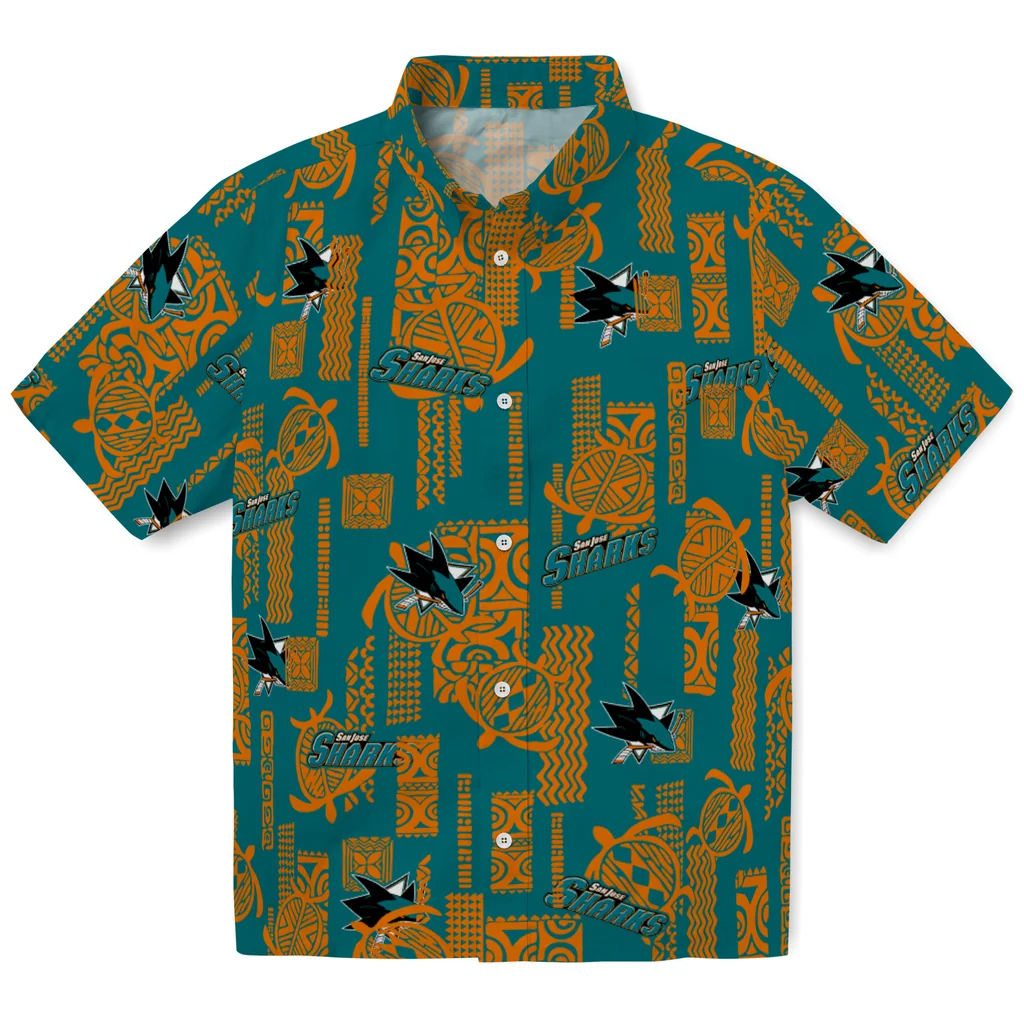 San Jose Sharks Hawaiian Shirt - Turtle Lines san jose sharks turtle lines teal hawaiian shirts best selling