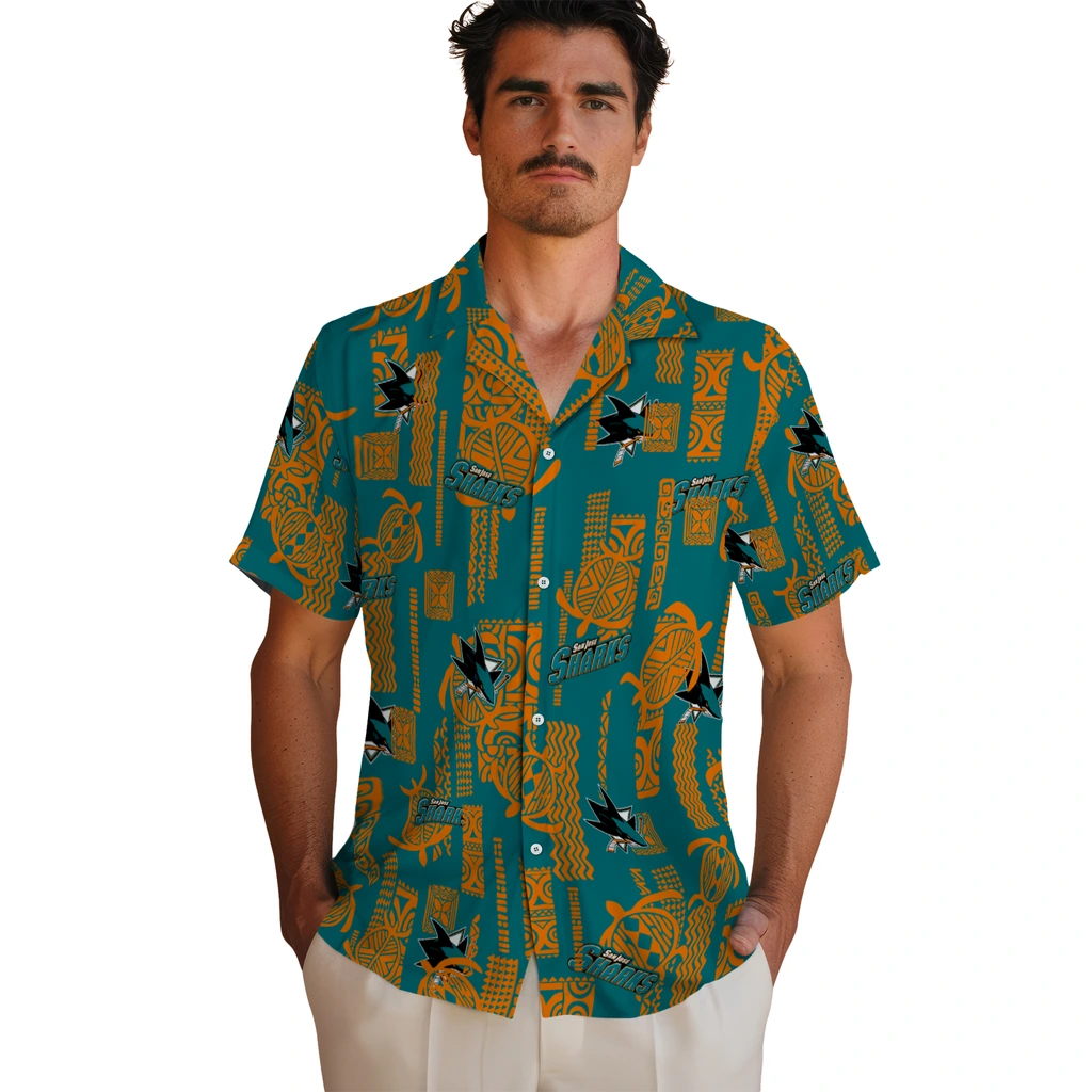San Jose Sharks Hawaiian Shirt - Turtle Lines san jose sharks turtle lines teal hawaiian shirts fashion forward