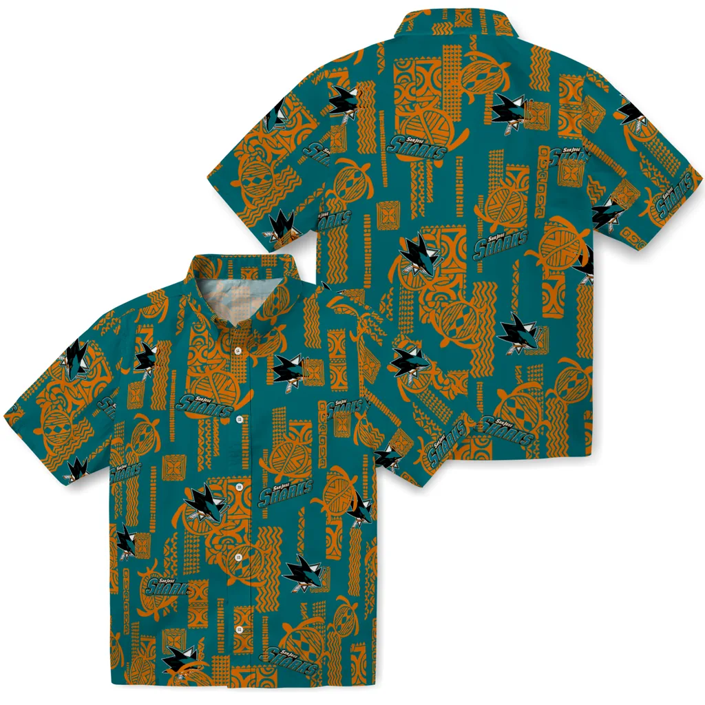 San Jose Sharks Hawaiian Shirt - Turtle Lines san jose sharks turtle lines teal hawaiian shirts high quality