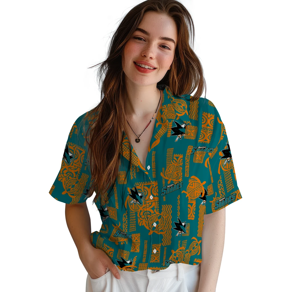 San Jose Sharks Hawaiian Shirt - Turtle Lines san jose sharks turtle lines teal hawaiian shirts latest model