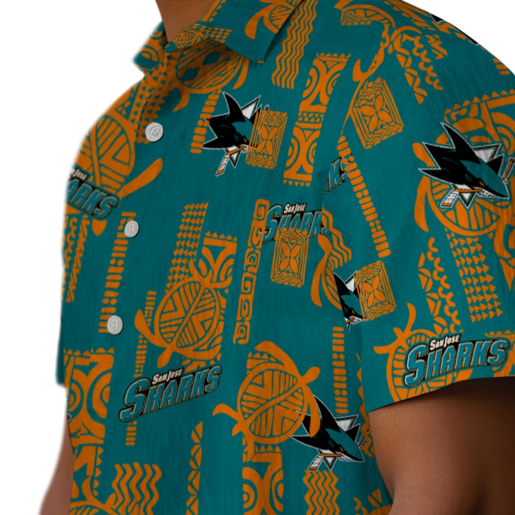 San Jose Sharks Hawaiian Shirt - Turtle Lines san jose sharks turtle lines teal hawaiian shirts trendy