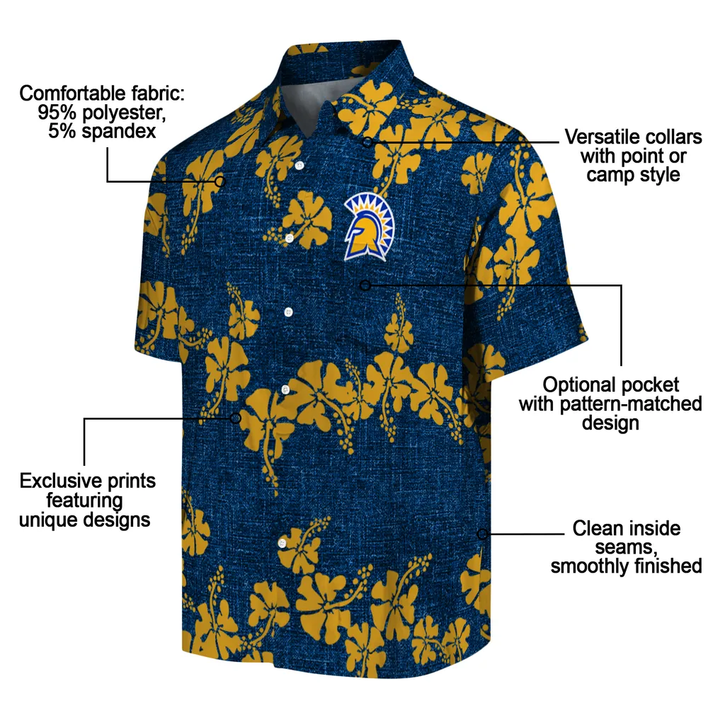 San Jose State Spartans Hawaiian Shirt - 50th State Flower san jose state spartans hibiscus petals blue hawaiian shirts new arrival